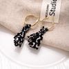 Retro Leopard Print Fabric Bow Stud Earrings Hong Kong Style Long Earrings Light Luxury Design High-End Earrings
