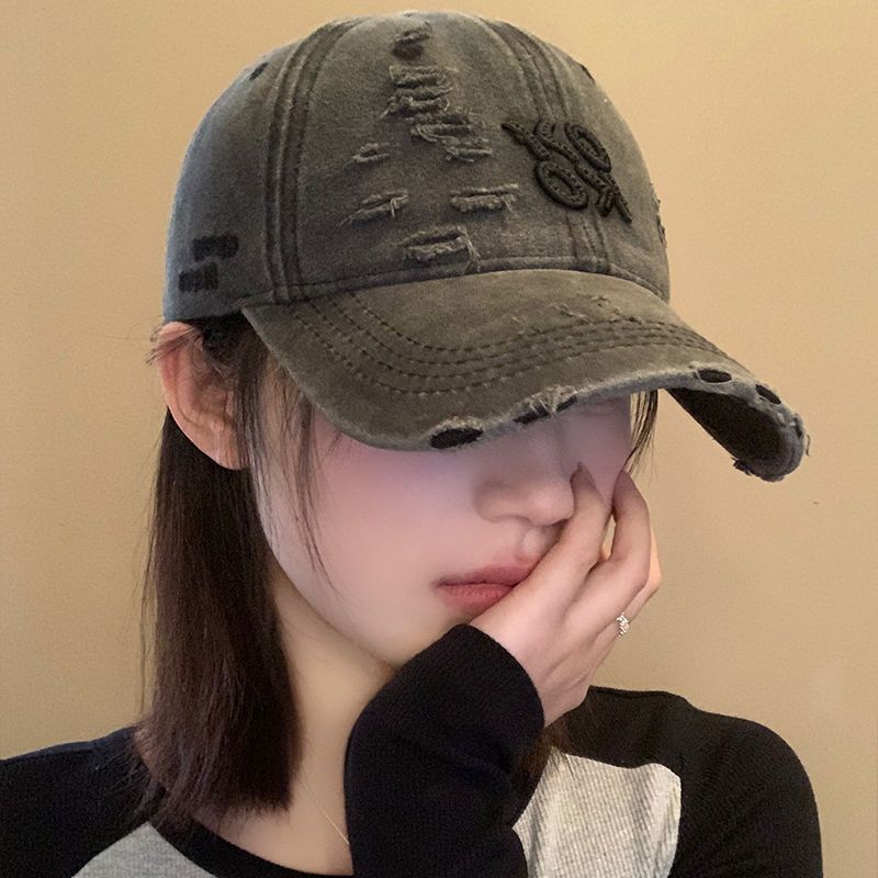 Vintage Distressed Baseball Cap for Women Spring Summer Washed Cotton Adjustable Snapback Hat Fashion Trendy Small Face