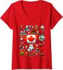 Vintage Historical Canada Symbols Maple Leaf Canadian Ladies' V-Neck Tshirt