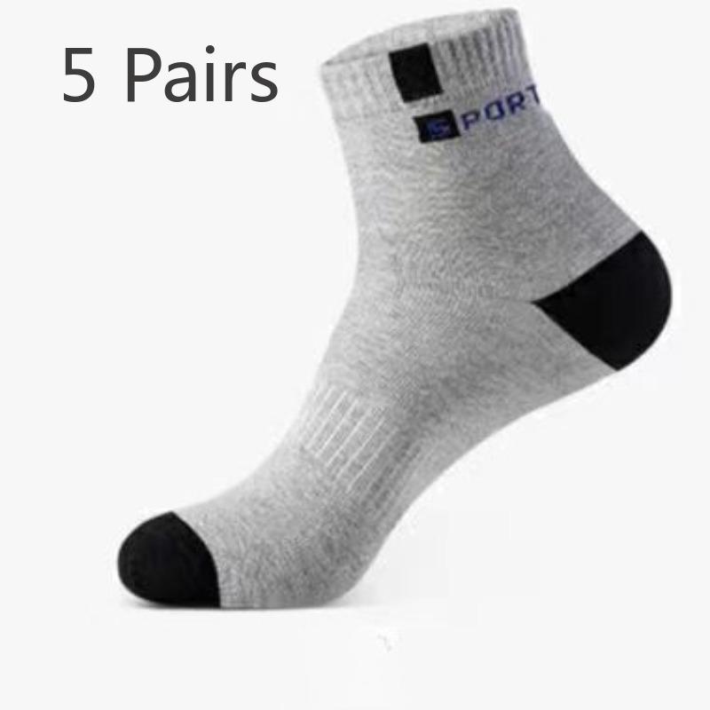 5 Pairs Socks Men's Summer ST Mid-calf Cotton Anti-odour Sweat Breathable Thin Socks Spring and Summer Sports Men's Socks Letters Short Socks