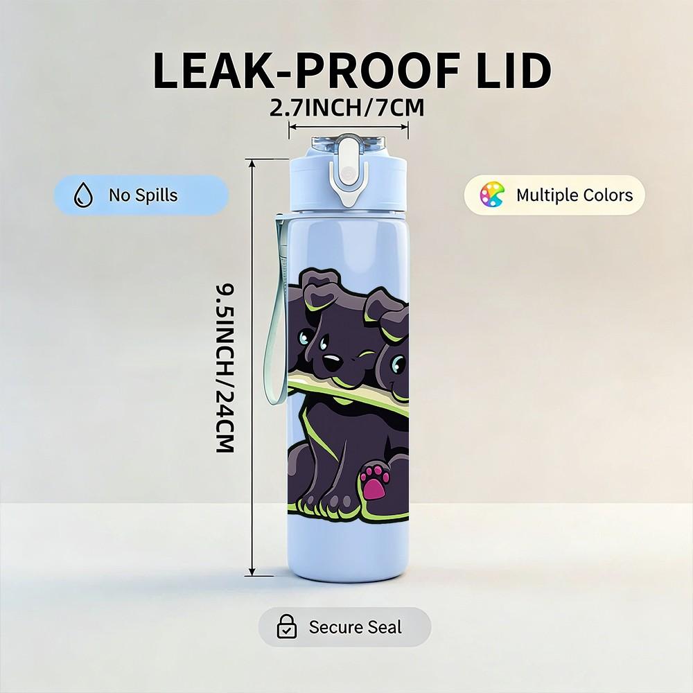 1PC Green Monster Funny Cartoon Print 750ml Color Plastic Sports Water Bottle Leakproof Flip Straw Lid Suitable for Sports Office Home Use