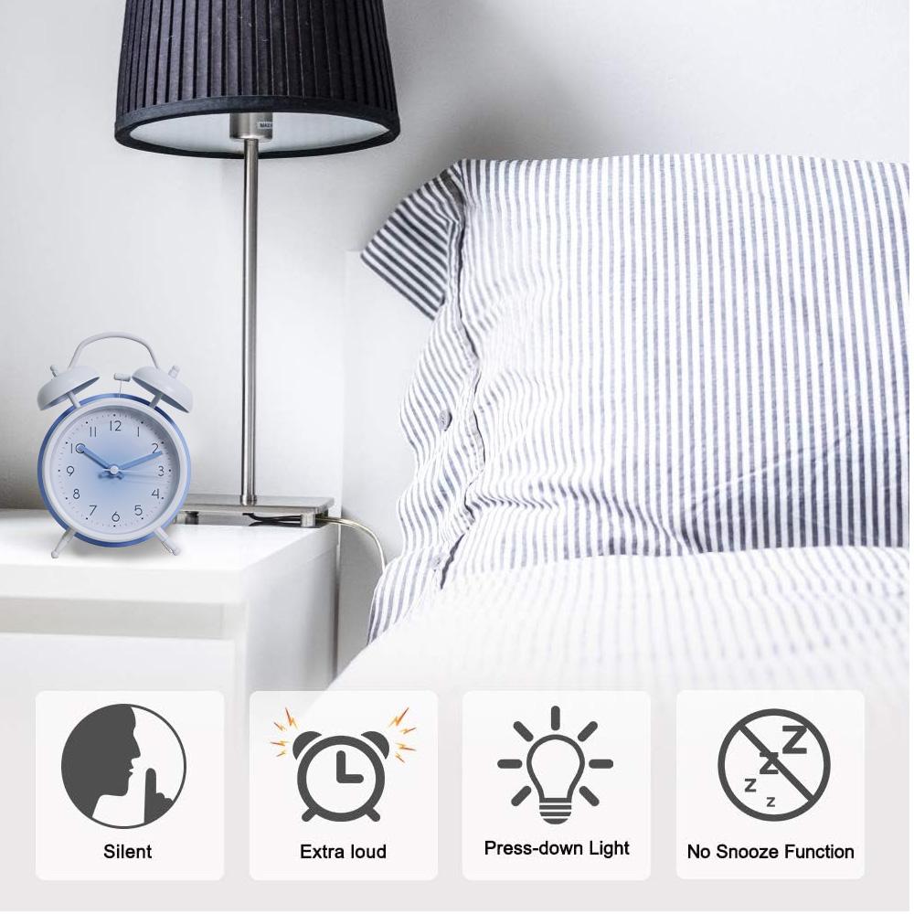 Ins Style Metal Alarm Clock Battery Powered (AA) Cute Decorative Clock for Home Office