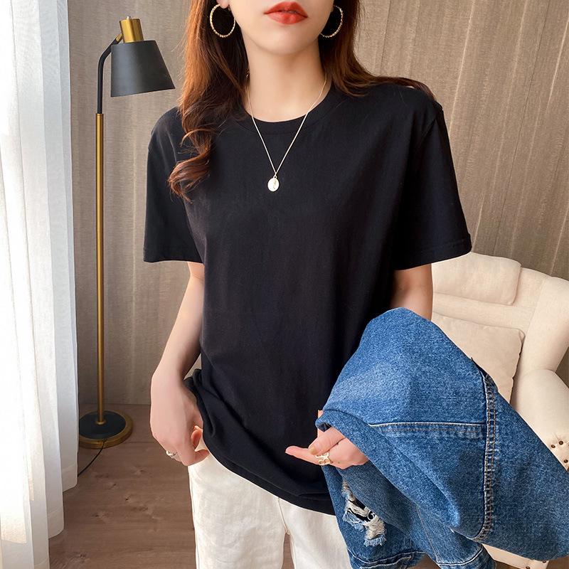 Damen Weiß Reine Baumwolle Locker Geschnitten Kurzarm T-Shirt - Sommer 2025 Kollektion