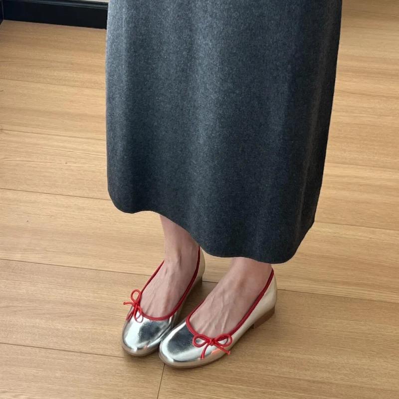 Design Damenschuhe Süße runde Zehenpartie Schmetterlingsknoten Komfort Weiche Sohle Alltag Ballerinas für Büro-Lady