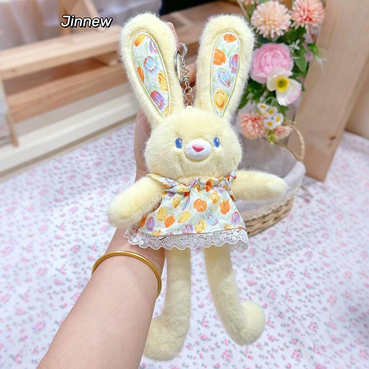 Dress Floral Plush Bunny Keychain With Pull Out Function For Car And Keys Home
