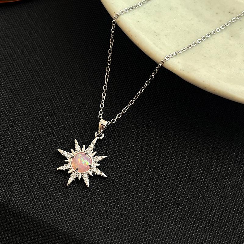 

ANENJERY 316L Stainless Steel Geometry Sun Zircon Pendant Necklace For Women Fashion Personality Luxury Jewelry Gifts