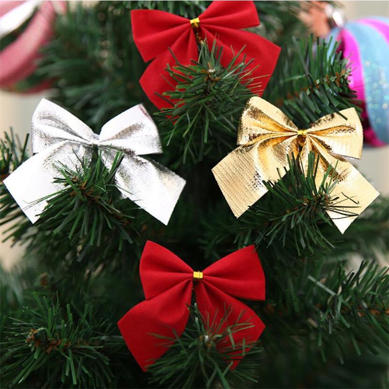 12pcs Christmas Bows Hanging Decorations Gold Silver Red Bowknot Christmas Tree Ornaments New Year 2021 Navidad Kerst Decor Set