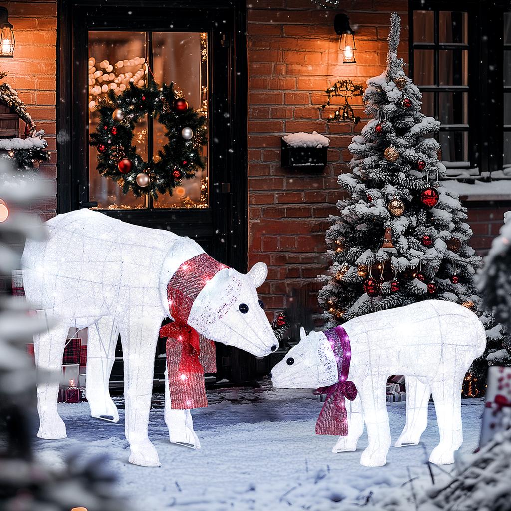 2-teilige Eisbär-Weihnachtsdekoration, 140 weiße LEDs, wasserdicht, Timer, für Innen- und Außengebrauch
