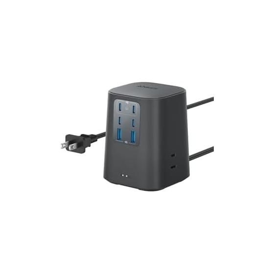 Зарядная станция Anker (9 в 1, 100 Вт) [USB-разъем/разъем питания/3 розетки переменного тока/4 порта USB-C/2 порта USB-A/удлинитель 1,5 м] Черный