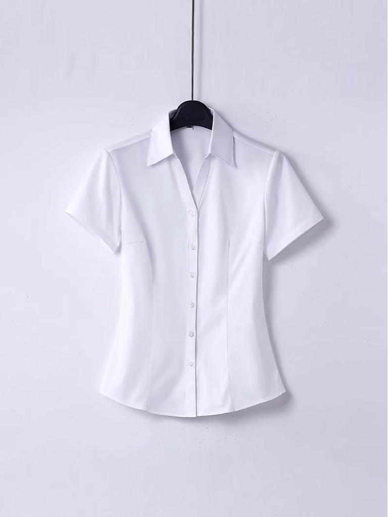 Women's Short-Sleeve White Shirt - Simple, Crisp, Versatile Workwear