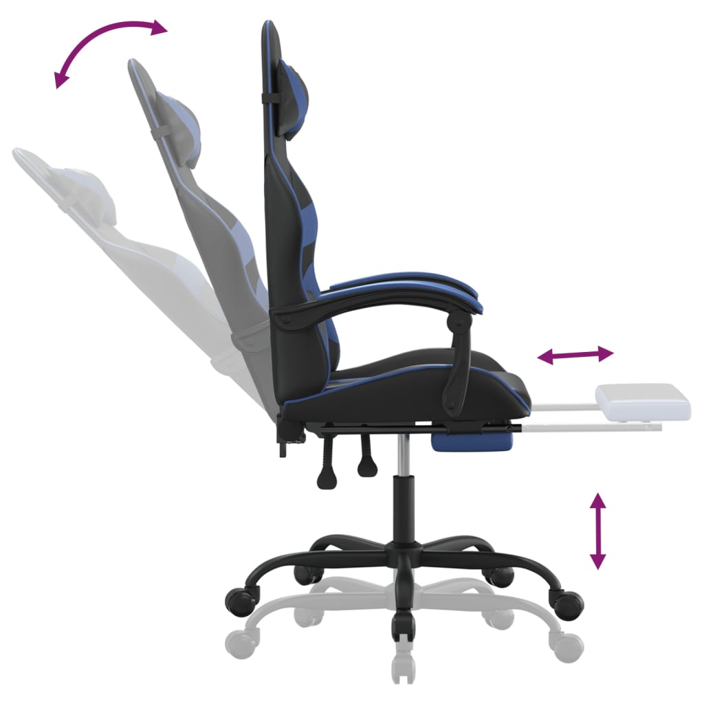 Gaming Chair with Footrest Swivel Black & Blue Synthetic Leather