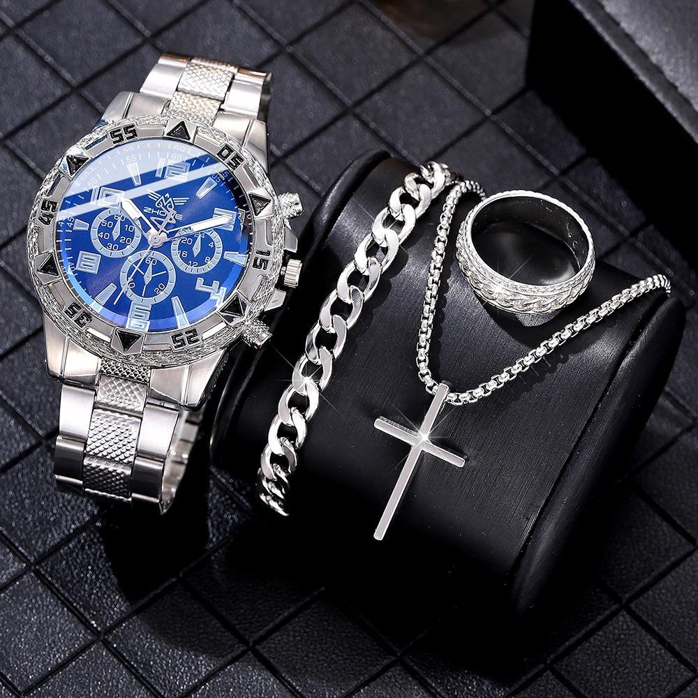 Men's Watch Blu-ray Glass Quartz Watch Classic Watch False Three-eye Digital Alloy Watch