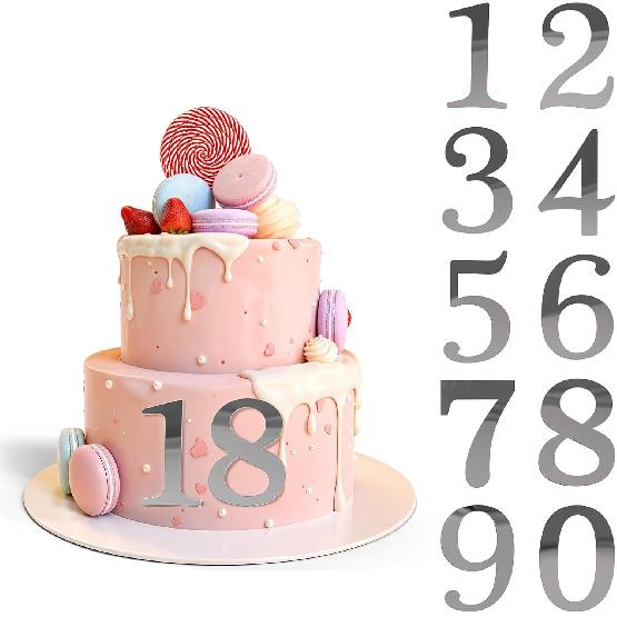 3.7 IN 0-9 Silver Birthday Number Cake Toppers Large Silver Acrylic Cake Numbers Topper Acrylic Wedding Party Cupcake Toppers Cake Decorating