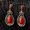 1pair Fashion Vintage Natural Red Stone Turquoise Water Drop Shaped Dangle Earrings for Women, Holiday Banquet Jewelry Gift
