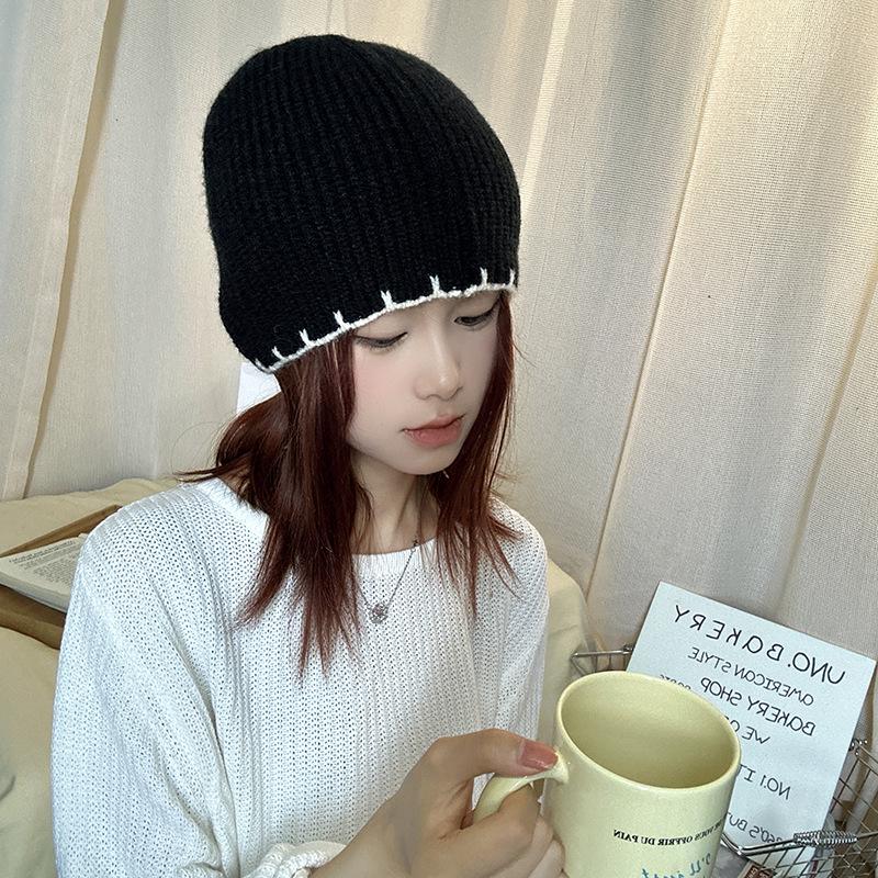 Luochi Korean Style Solid Color Knit Wool Hat for Men & Women - Autumn Winter Face Slimming Head Covering