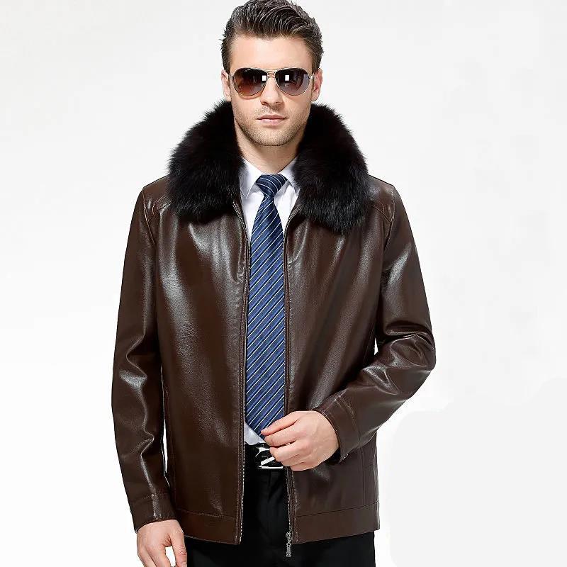 

Мужская кожаная куртка, зимняя бархатная теплая куртка, повседневная свободная куртка с хлопковой подкладкой, ветрозащитная и водонепроницаемая парка, обычная M коричневый