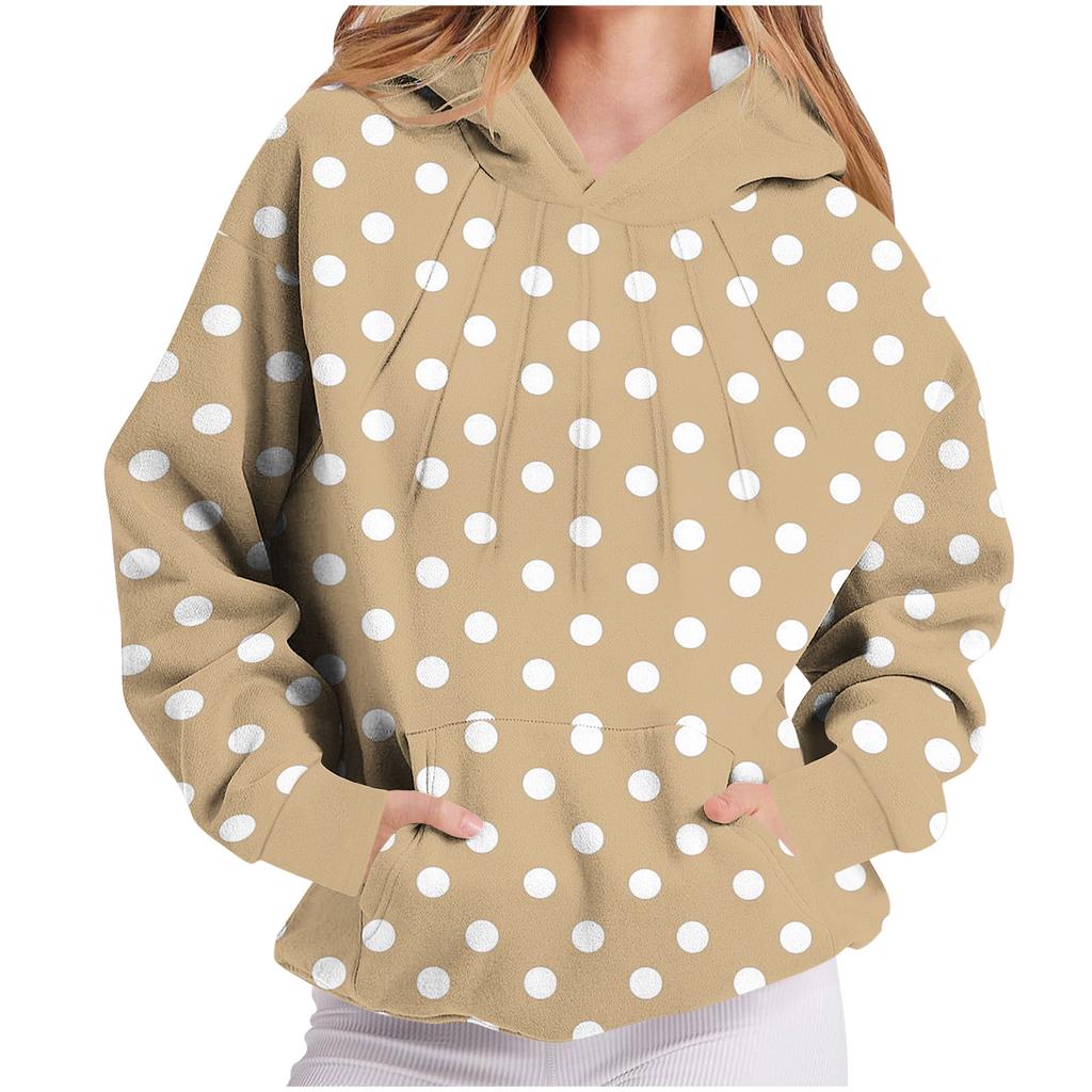 Damen Langarm Kapuzensweatshirt mit Polka-Dot-Print und Brustfalten