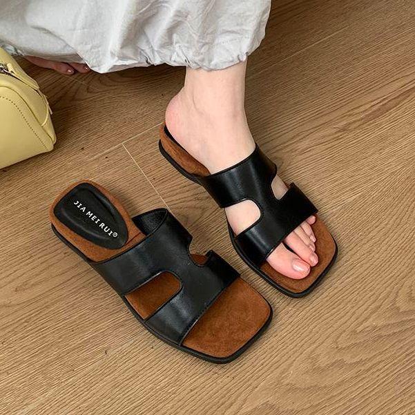 

Тапочки женские пляжные туфли летняя одежда нишевый дизайн I-образные крутые тапочки 40 чёрный