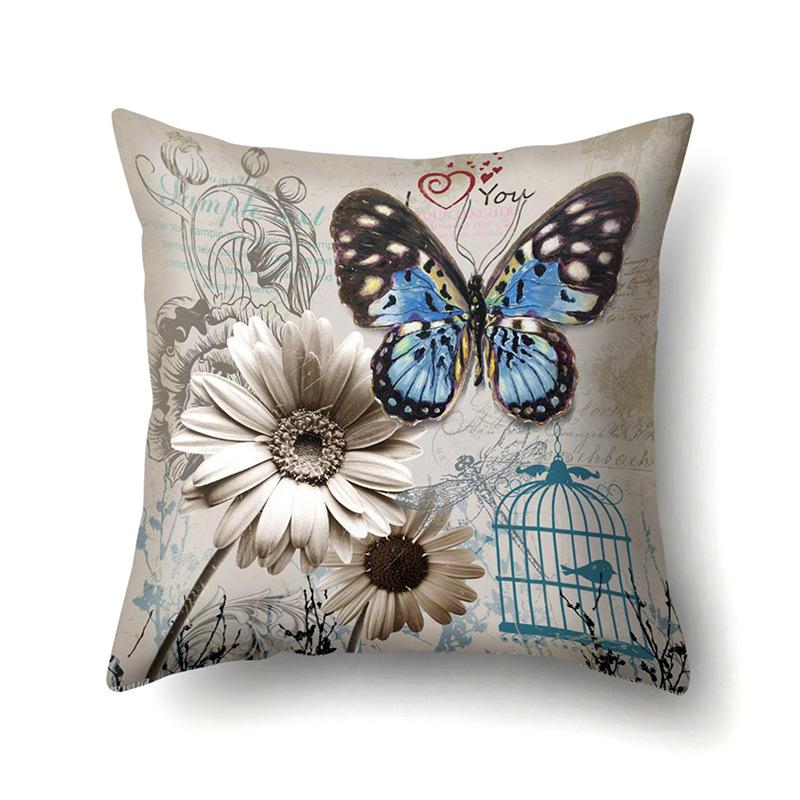 Polyester Pillowcase Peach Leather Velvet Decoration Printed Butterfly Pillowcase Waist Cushion Cover Car Cushion Head Cushion Cover