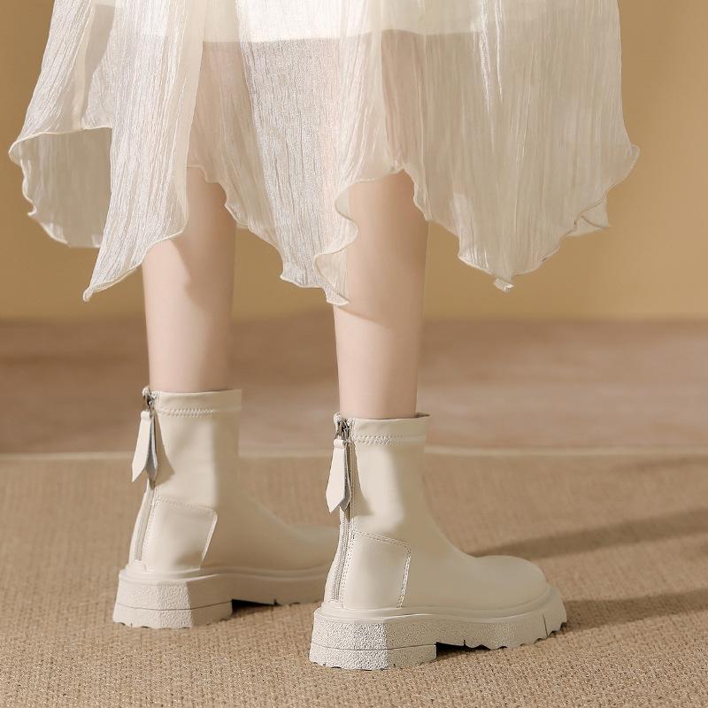 Short boots women's autumn and winter Martin boots women's thick heel thick sole square head soft leather thin boots women's versatile velvet models