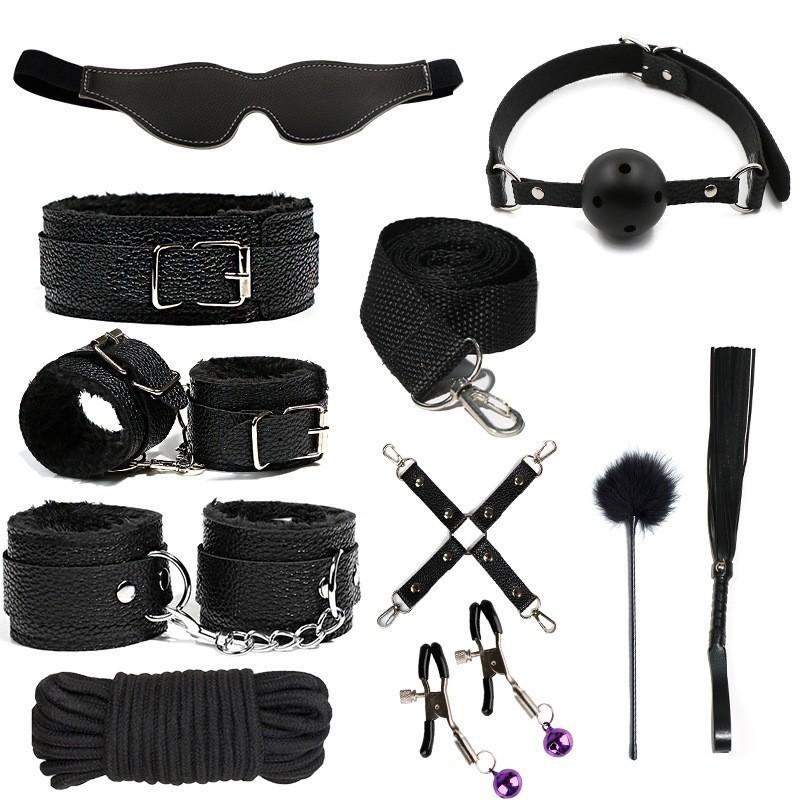 6/7/10-teiliges BDSM-Bondage-Set-Set, Kragen, Peitsche, Ballknebel, Manschetten, Seilfesseln