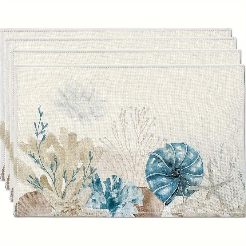 4PC Beach Shell Placemat, Blue Ocean Dining Table, Coffee Table Decoration, Anti Fouling and Heat-insulating Placemat