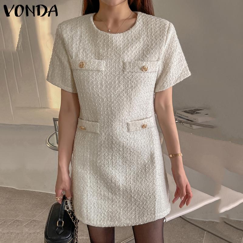 

VONDA Элегантное женское короткое платье с коротким рукавом и простым сращиванием