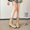 Women's Retro Hidden Heel Suede Mid-Calf Western Boots with Chunky Heel - 2025 Spring & Autumn Collection
