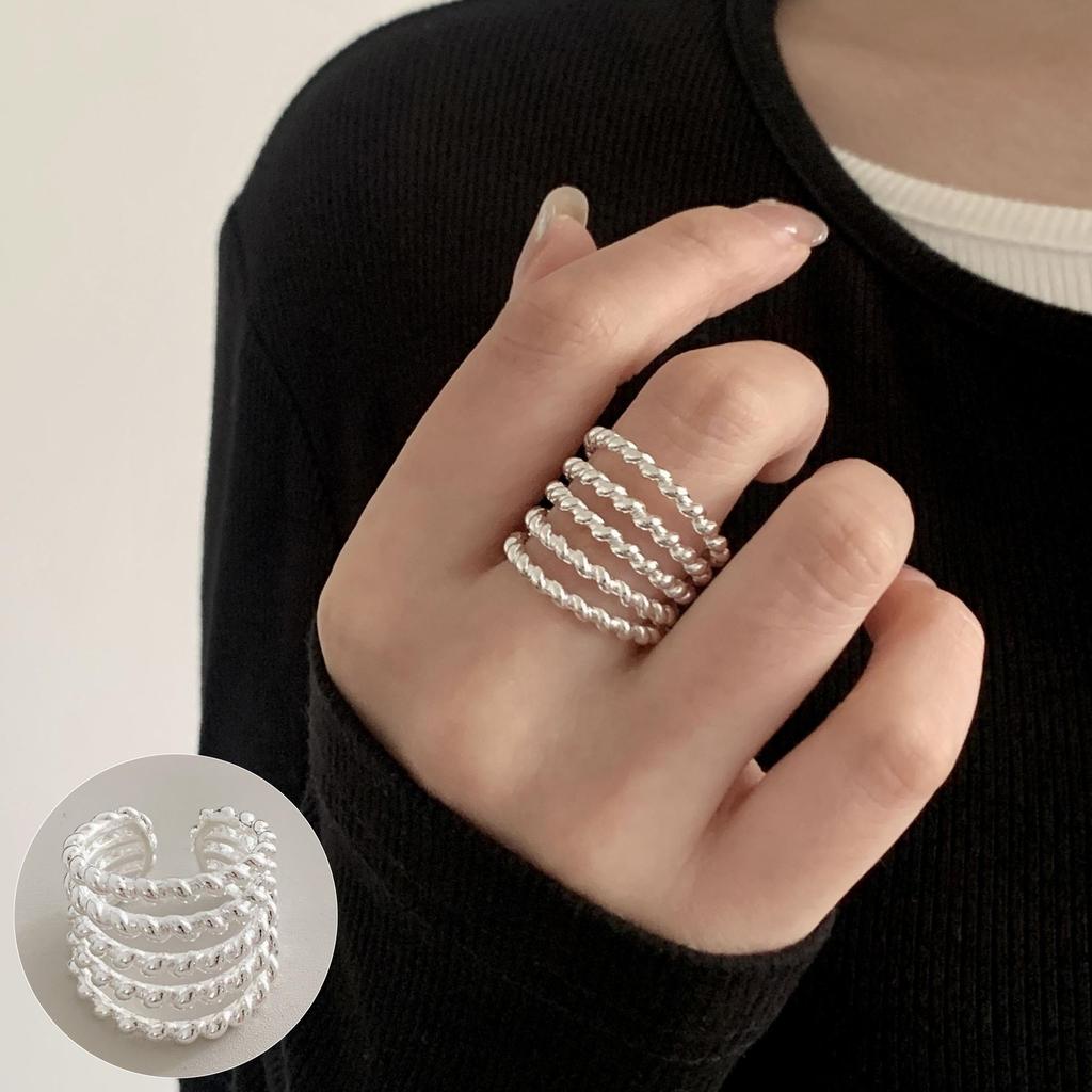 Women's Wide Band Geometric Frosted Matte Open Ring, S925 Silver Plated Creative Index Finger Design