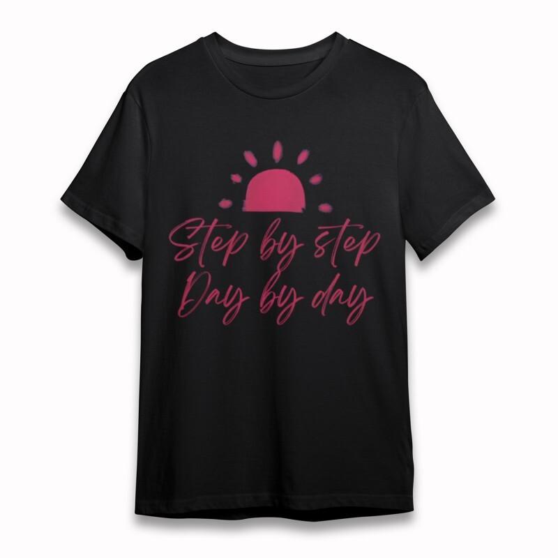 Women's Classic T-Shirt Step by Step Day by Day Handwritten Black Plus Size Tee