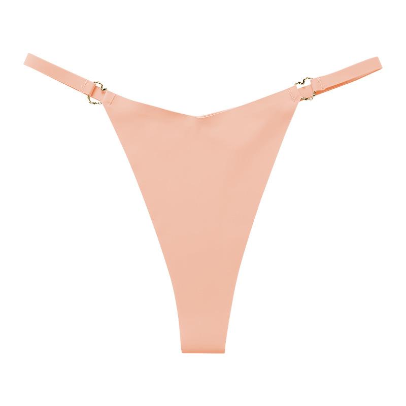 

European and American sexy underwear women s large size ice silk seamless exquisite buckle thin belt low waist breathable thong underwear S