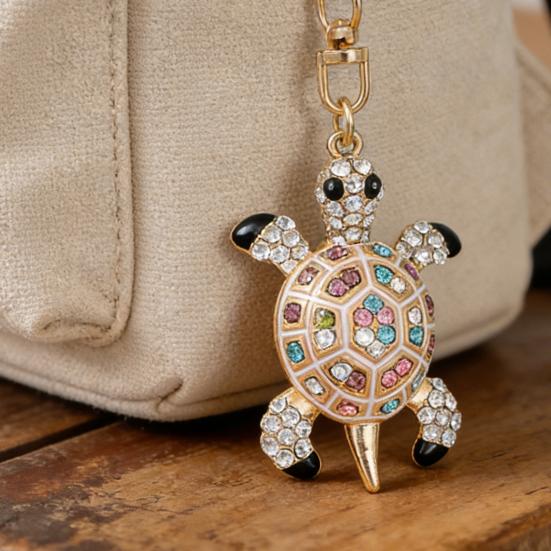 Cute Turtle Shape Rhinestone Keychain Sparkling Faux Crystal Bag Charm for Purse Handbag Accessory Gift for Women Girls