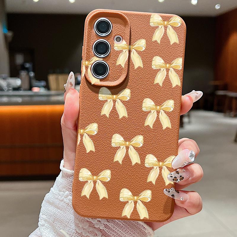 Nárazuvzdorný měkký kryt na telefon s potiskem mašličky pro Samsung S25 S24 FE S23 Ultra S22 A36 A56 A55 A16 A26 A35 Textura kůže TPU Tenký matný nárazník