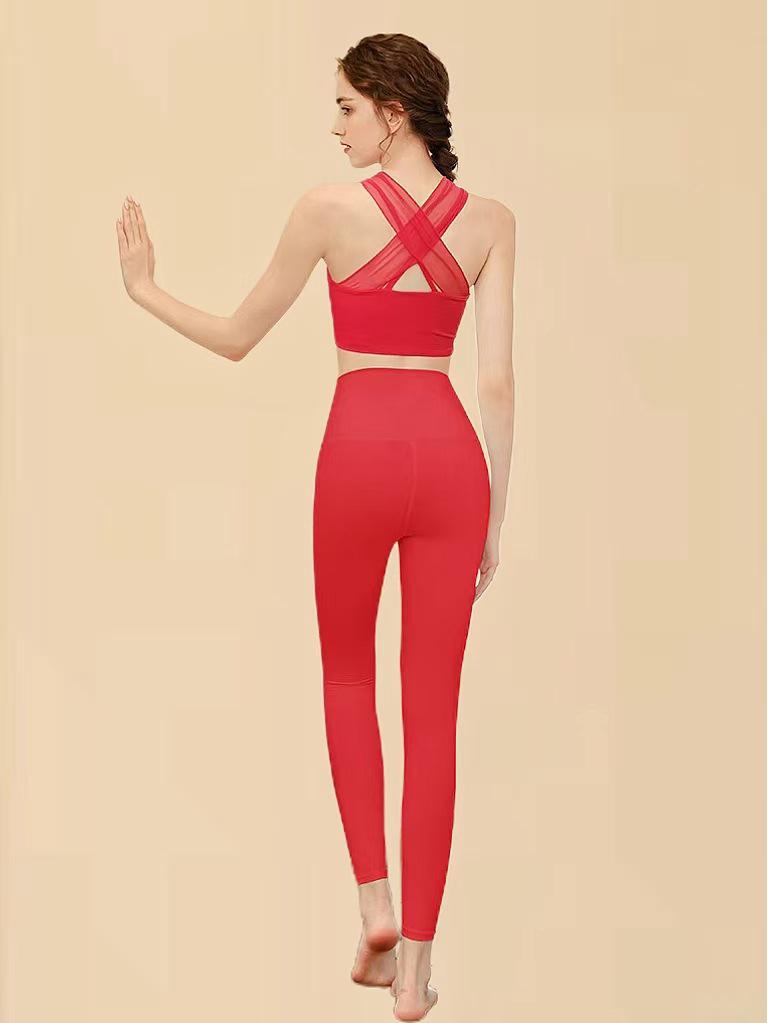 Damski Zestaw Kamizelki do Jogi z Siateczki Wysokiej Jakości z Wkładką na Biust - Seksowny Strój Fitness Dwuczęściowy