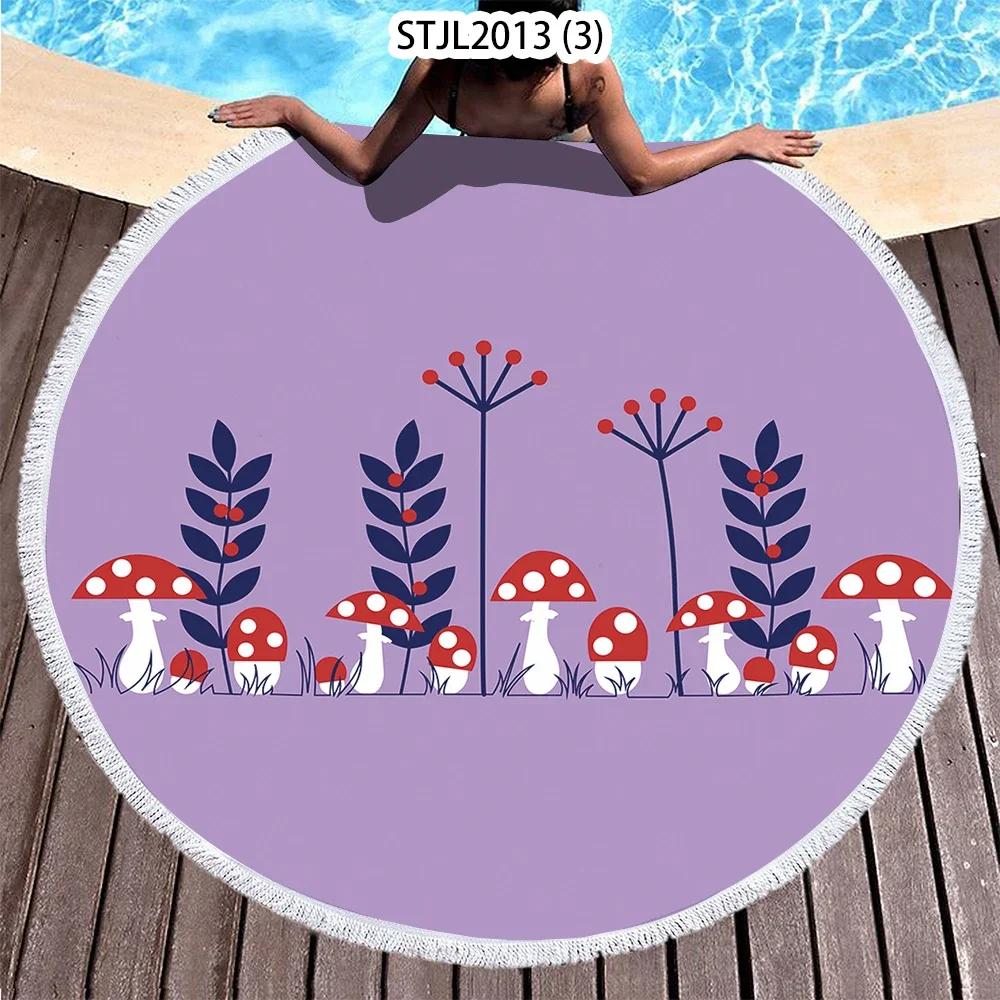 Mushroom Pattern Plant Horse Riding Printed Beach Towel Microfiber Digital Swimming Pool Beach Towel Blanket Shower Beach Towel