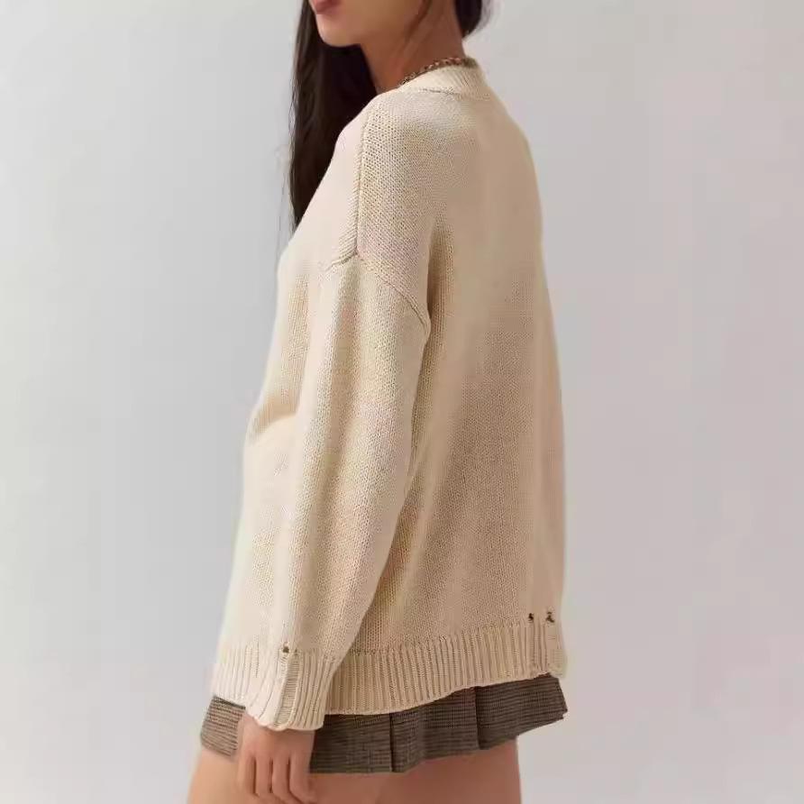 Women's 2024 Autumn/Winter Round Neck Woolen Sweater - Loose Knitwear, Long Sleeve
