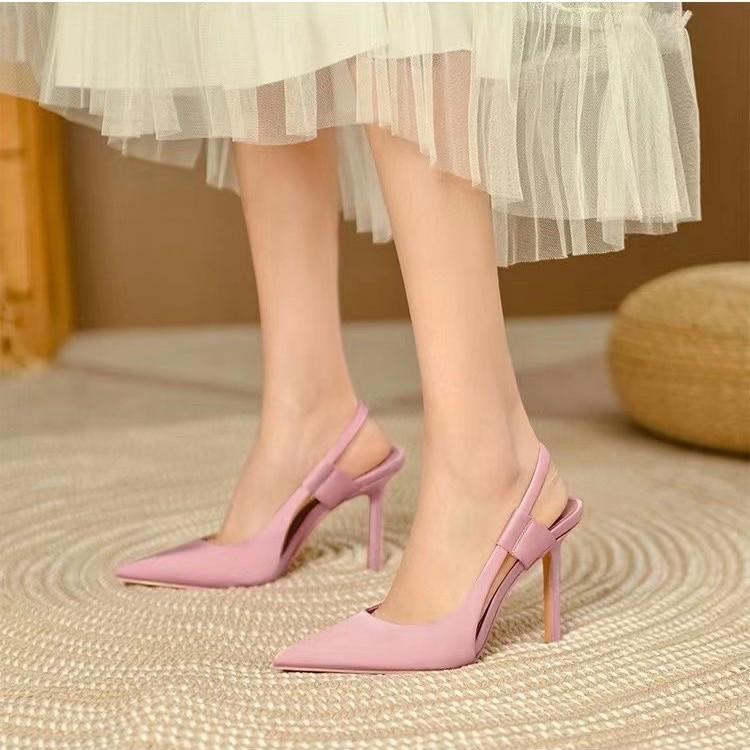 Satin Blue Pointed Toe High Heels with Back Strap - Women's Spring/Autumn 2023 Sandals