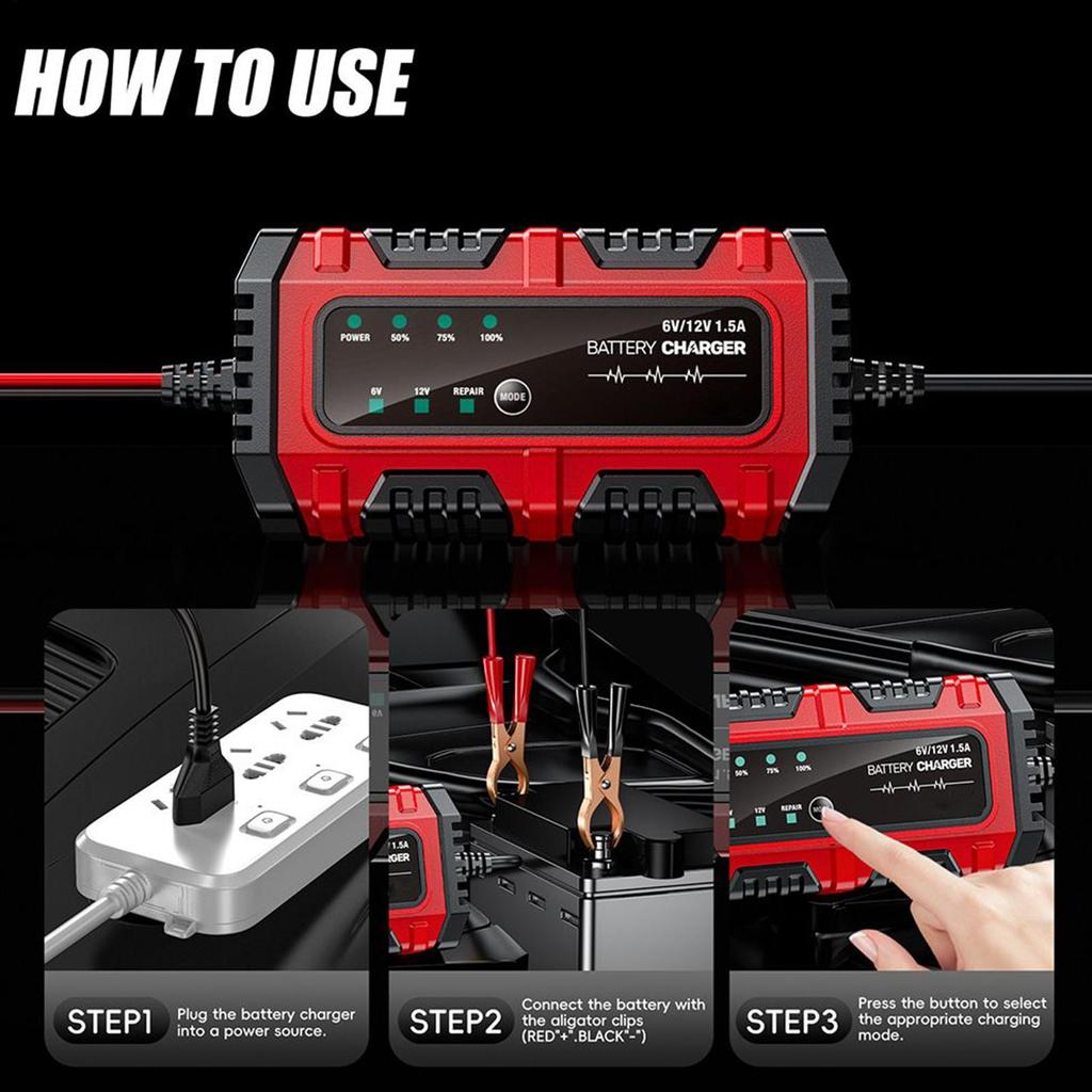 6V/12V 1.5A Car Battery Trickle Charger And Maintainer Truck Trickle Battery Charger Automatic Tender Maintainer For Car Truck