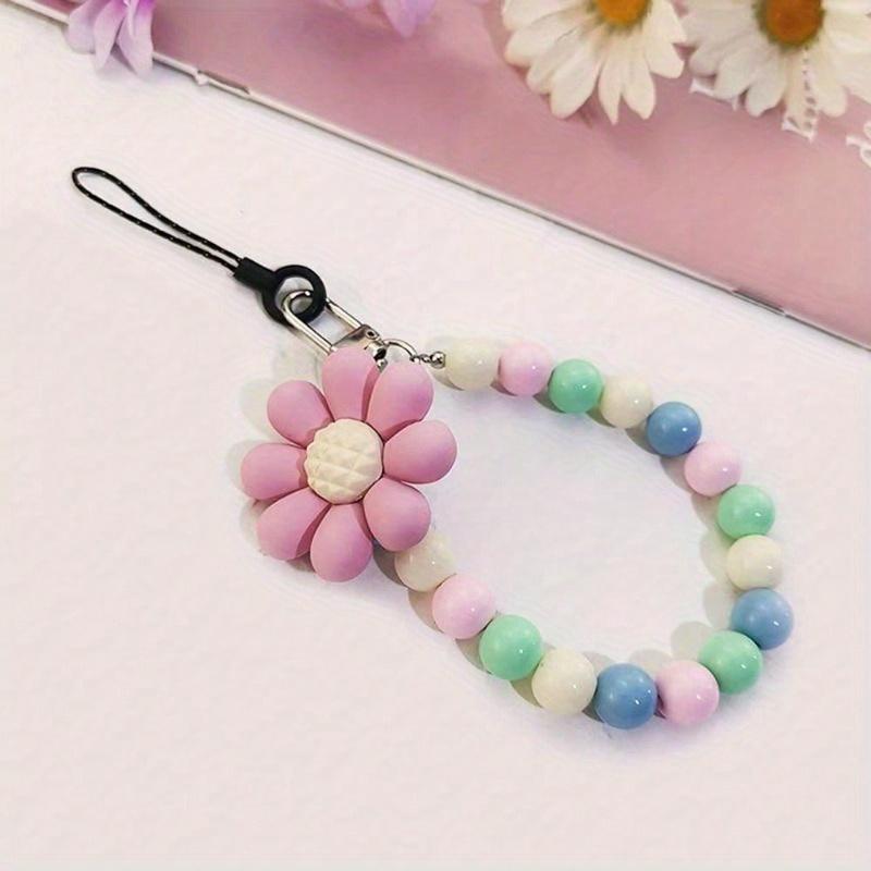 Pink Pearl Bow Keychain Mobile Phone Chain Earphone Case Anti-Lost Strap Car Keychain Beaded Decoration Backpack Pendant Accessory Bag