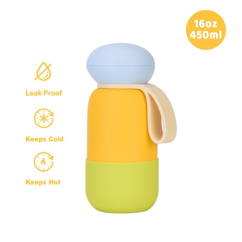 Borraccia da Viaggio Termica Sottovuoto in Acciaio Inossidabile da 450ml con Anello Maniglia per Sport all'Aperto, Ufficio, Campeggio