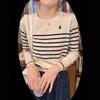 Vintage Striped Autumn Sweater - Women's Slim Fit, Long Sleeve, Round Neck with Little Pony Embroidery