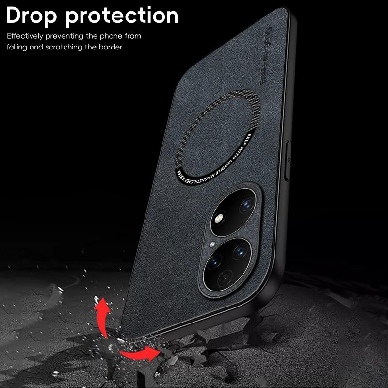 For Huawei P50 P50 Pro P50 E Fine Hole Sheepskin Magnetic TPU Soft Edge Anti-Drop Anti Fingerprint Phone Case