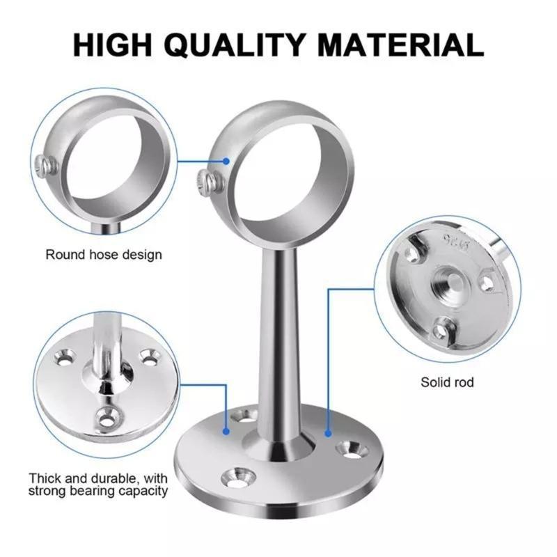 2Pcs Stainless-Steel Curtain Rod Bracket Home Hanging Rod Support Socket Closet Pole Sockets Flange Rod Holder