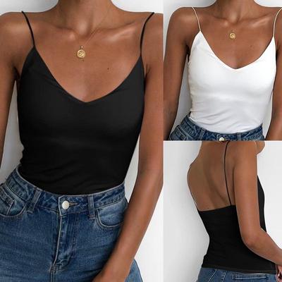 Gilet estivo da donna europeo e americano 2021 a tinta unita slim con bretelline