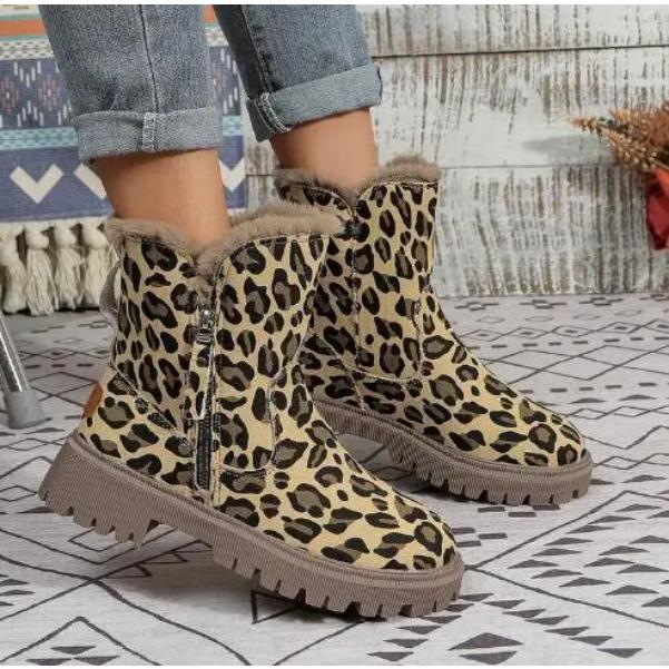 Snökängor Dam Vinter Nya Fleece Damskor Varma Leopard Snökängor Tjock Bomull Varma Skor Damstövlar P524
