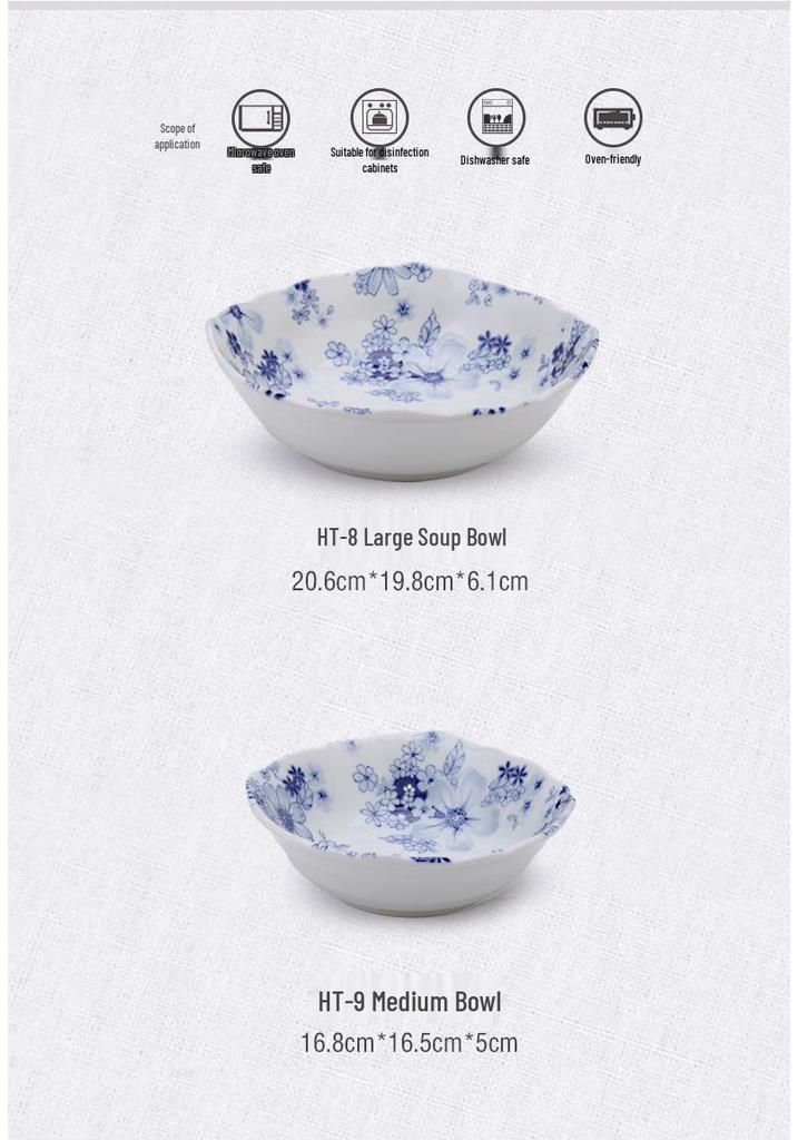Mino Ware Hand-Painted Blue and White Ceramic Bowl - Japanese Embossed Tableware for Sushi and Soup.