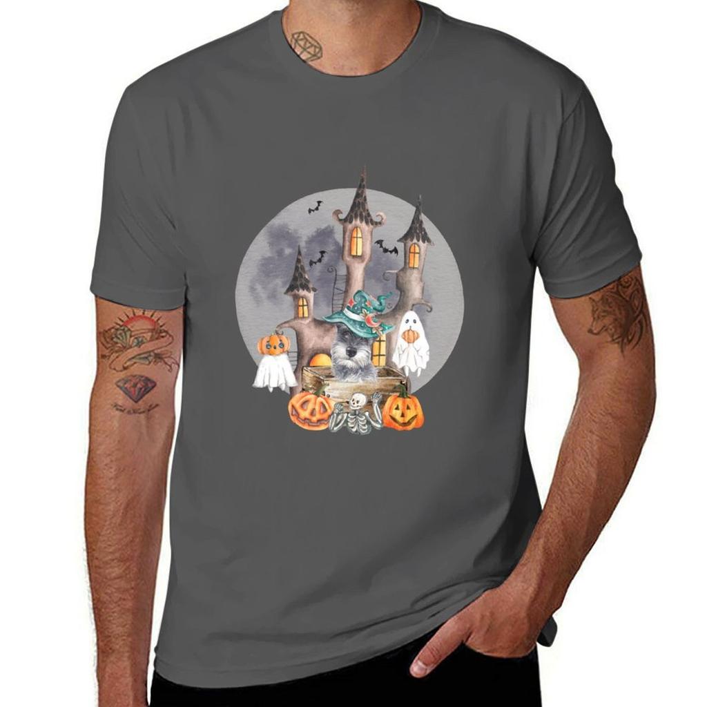 Schnauzer Halloween Schnauzer With Boo And Pumpkin TShirt Breathable Gym Short Sleeve TShirt