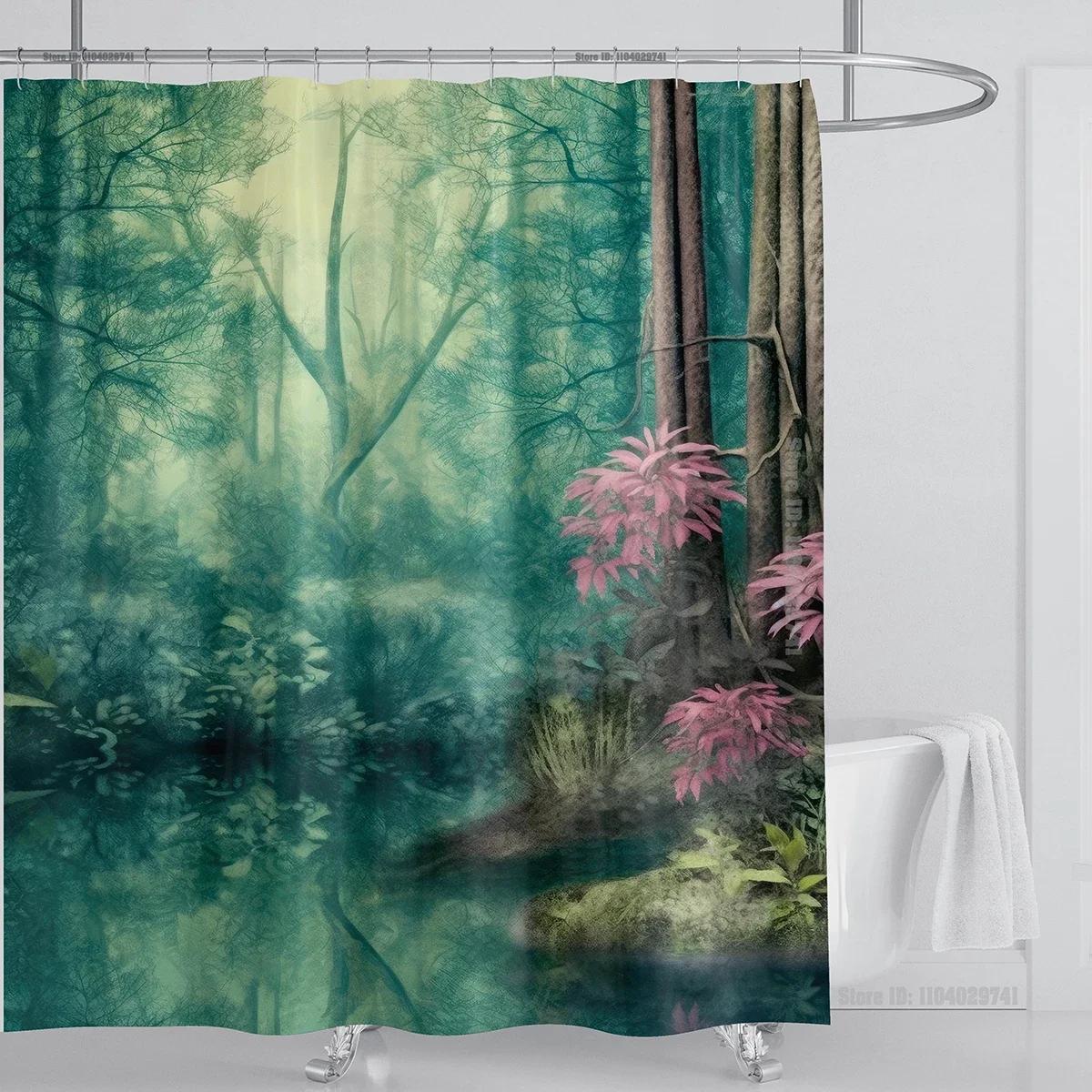 

Mystical Forest Print Waterproof Shower Curtain - Stylish, Durable & Easy-Care Choice For Serene Nature-Inspired Bathroom Dco W60H190(CM)-1 Pcs