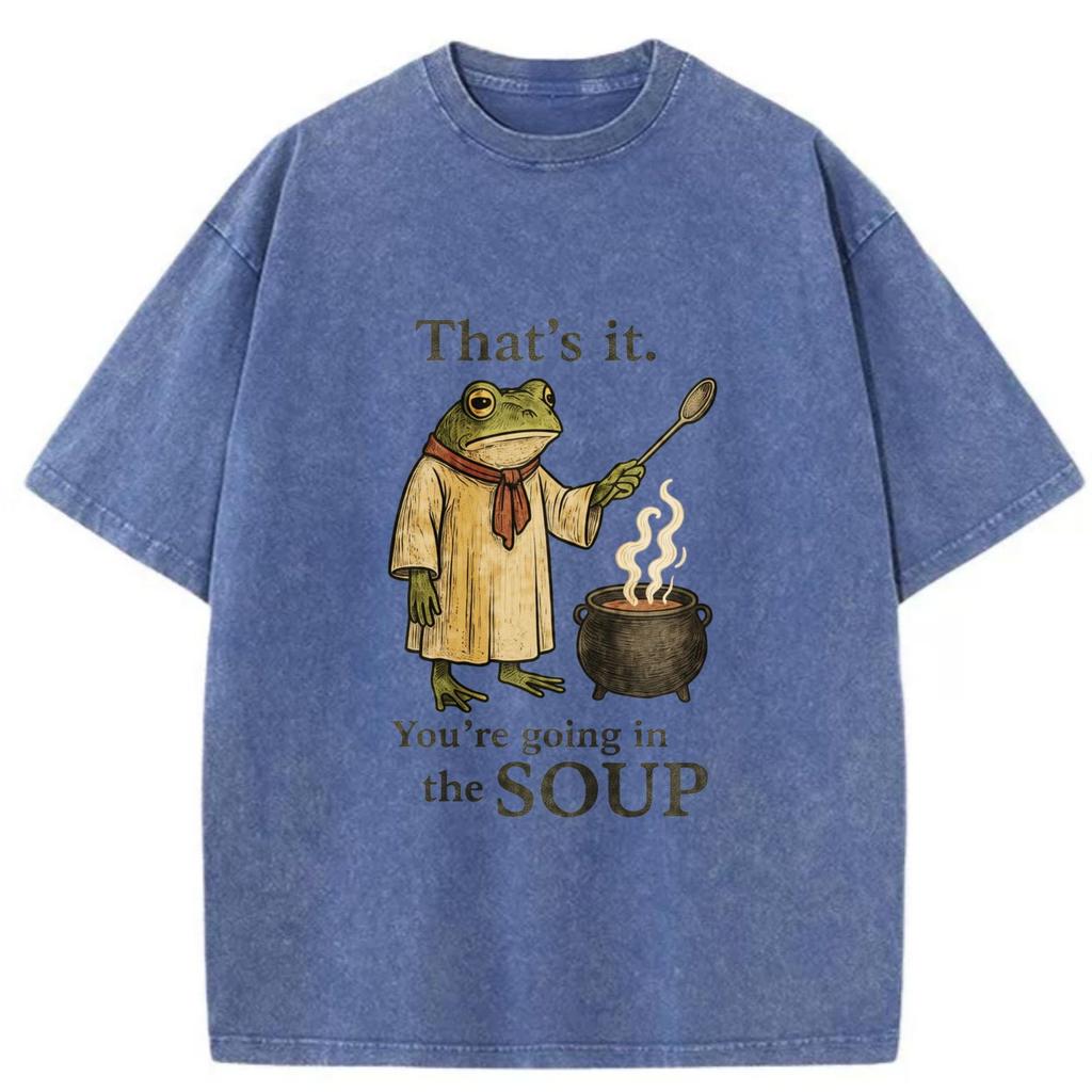 Funny Frog in Soup T-Shirt, 100% Cotton Short Sleeve, Comfortable Casual Daily Wear, Vacation, Holiday Gift for Parents