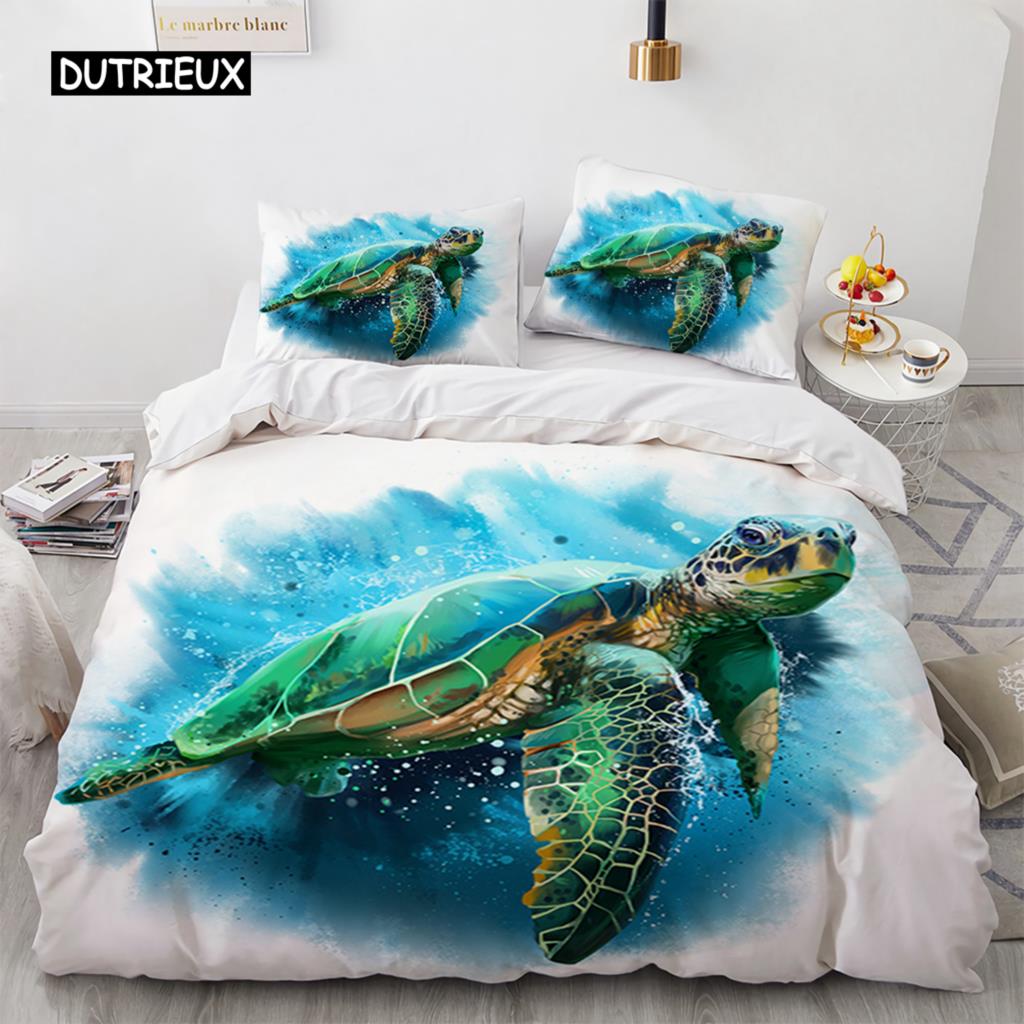 3D Sea Turtle Beddings Set Psychedelic Animal Duvet Cover Comforter Covers Single Twin Full Queen King Polyester Quilt Cover